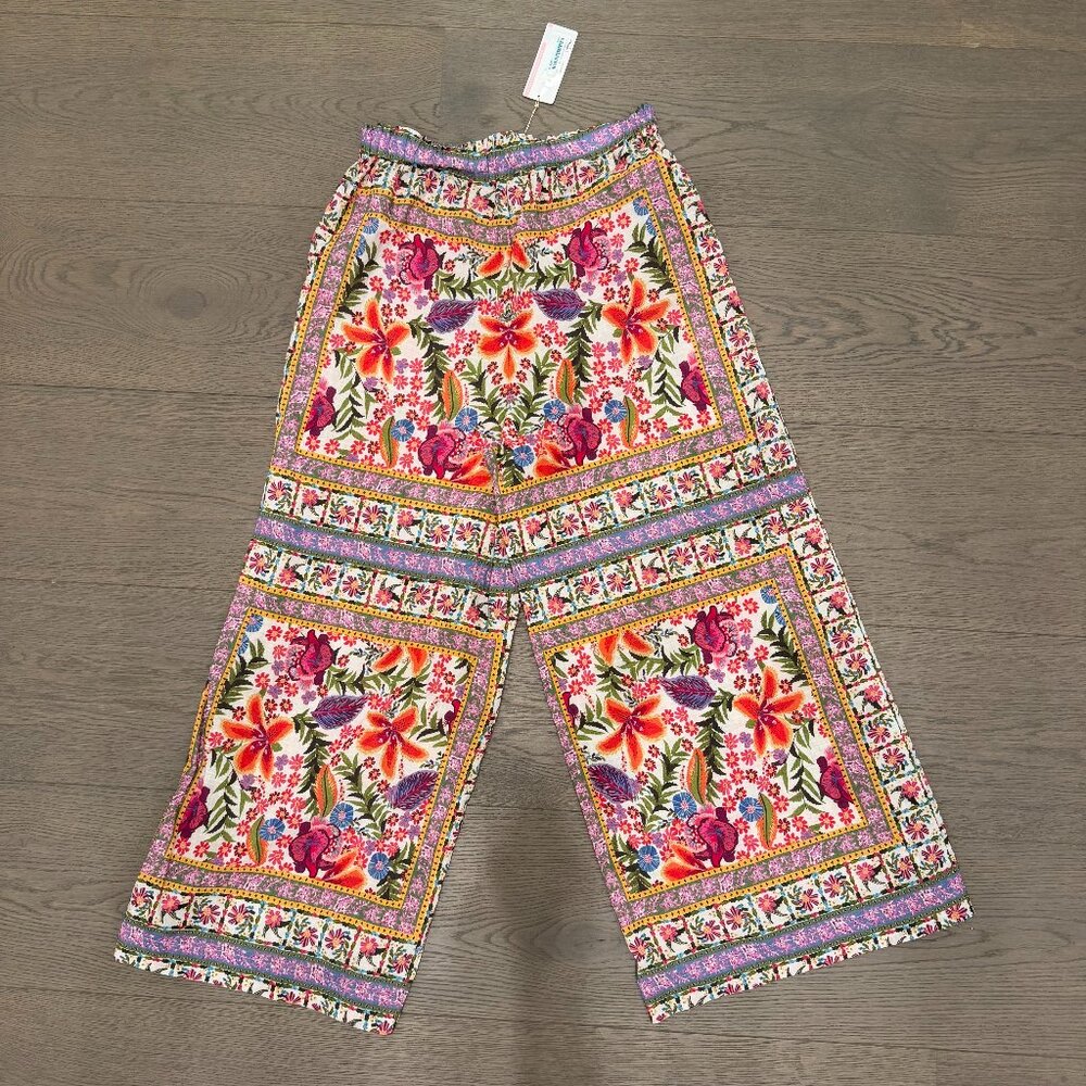 Wide Leg Floral Print Pants - Multicolor